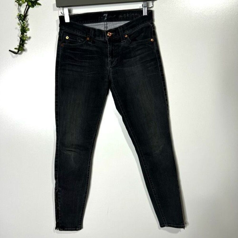 7 For All Mankind The Skinny Black Gray Jeans Ankle Zippers
